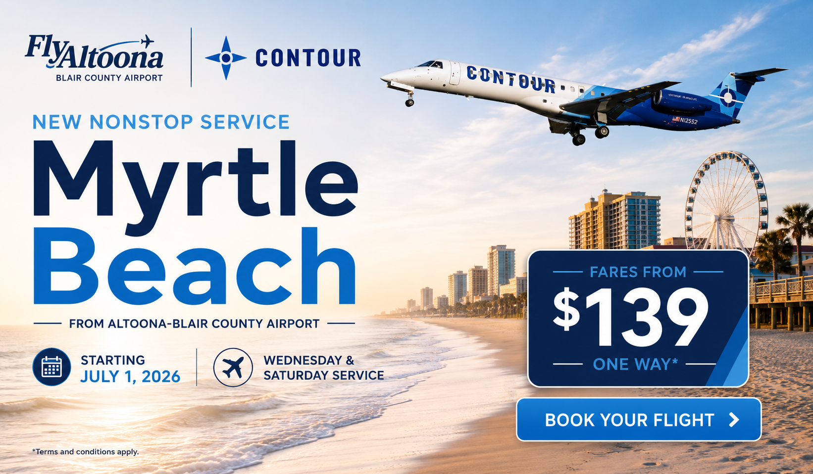 New nonstop flights to Myrtle Beach from Fly Altoona